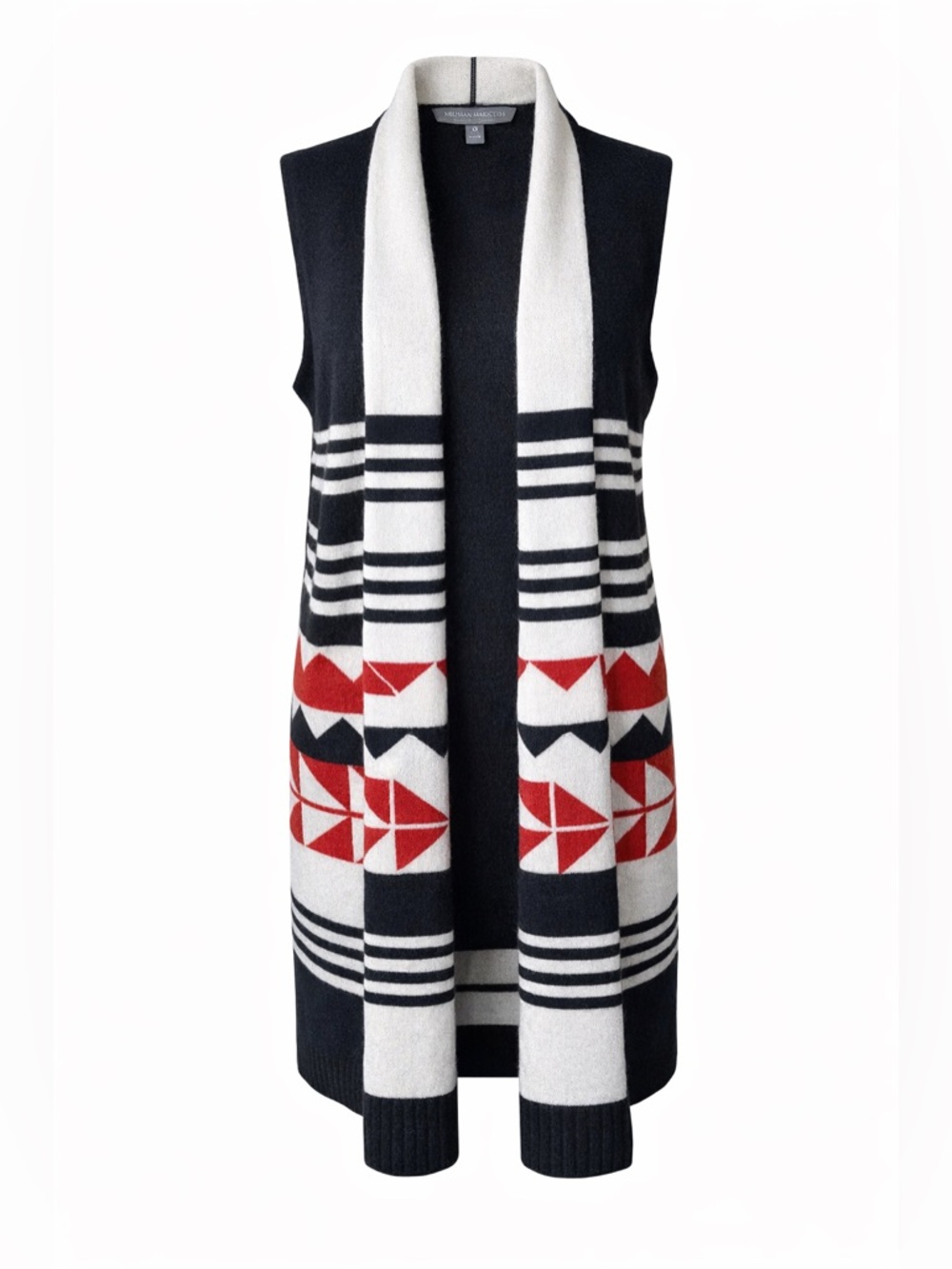 Neiman‎ Marcus Cashmere Sweater Vest Geo Print Preppy Luxe Layering